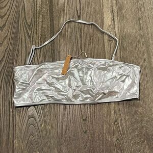 NWT Skims Metallic Swim Bandeau Bikini Top Strapless Pullover Swimwear Nickle 2X